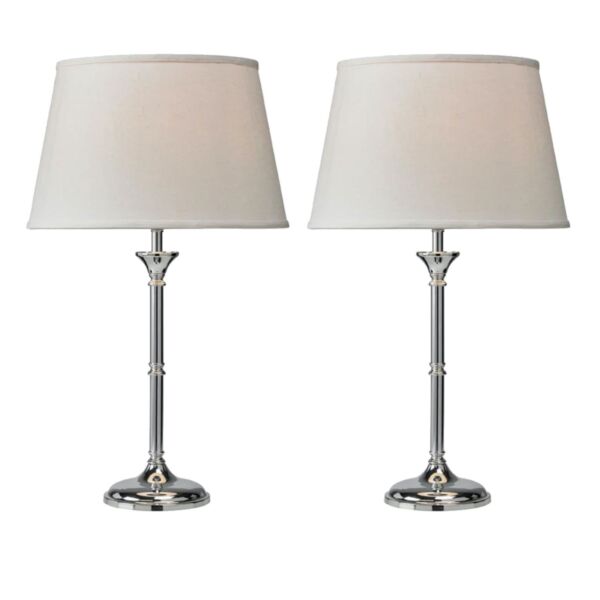 Set of 2 Jasmin - 52cm Chrome Table Lamps with Ivory Shades