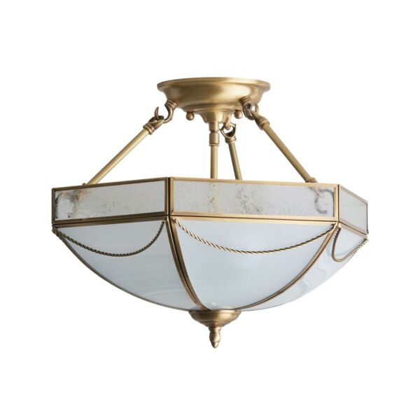 Interiors 1900 - Russell - SN01P43 - Antique Brass Frosted Glass 3 Light Flush Ceiling Light