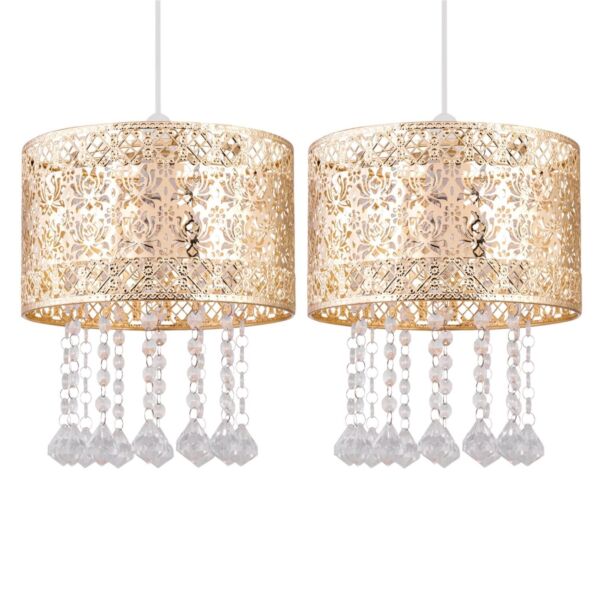 Set of 2 Gold Cut Out Jewelled Easy Fit Light Shades