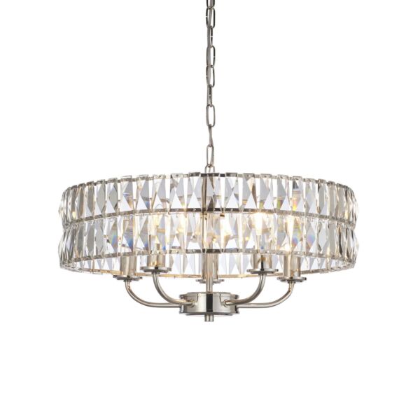 Endon Lighting - Clifton - 104467 - Nickel Clear Crystal Glass 5 Light Ceiling Pendant Light