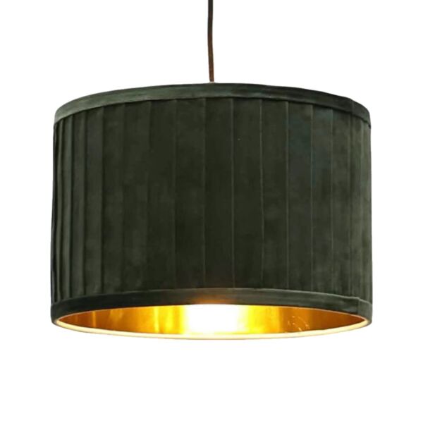 Sundance - Dark Green Velvet Pleated 30cm Lamp Shade with Gold Inner