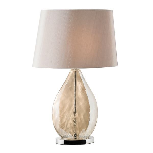 Endon Lighting - Kew - KEW-TLGO - Nickel Dark Wood Mink Table Lamp With Shade