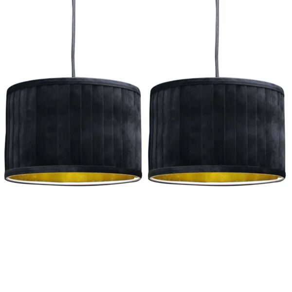 Set of 2 Sundance - Black Velvet Pleated 30cm Lamp Shades with Gold Inner