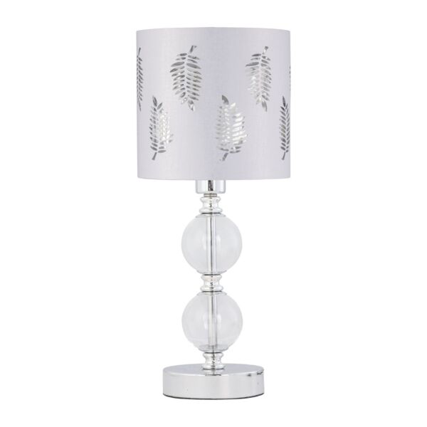 Chrome Two Ball Table Lamp with White Fern Shade