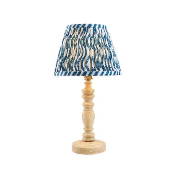 Endon Lighting - Bibury & Ripple 20cm - 114282 - Ash Wood Aged Brass Blue Table Lamp With Shade