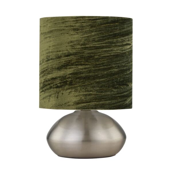 Jenson - Brushed Chrome Touch Table Lamp with Green Velvet Shade