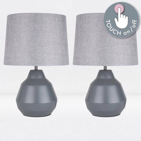 Pair of Grey 39cm Touch Lamps with Grey Shades