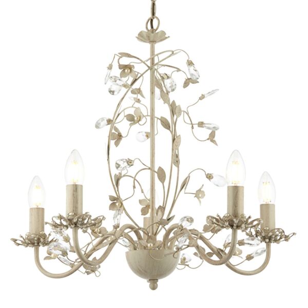 Endon Lighting - Lullaby - LULLABY-5CR - Cream Gold Clear Pearl 5 Light Chandelier