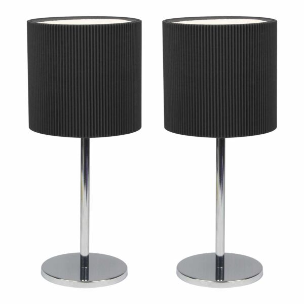 Lara - Set of 2 Chrome 32cm Lamps With Black Pleated Shades