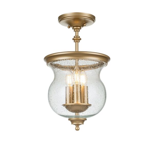 Feiss Lighting - Pickering Lane - FE-PICKERING-LANE-SF-PNBR - Natural Brass Clear Seeded Glass 3 Light Flush Ceiling Light