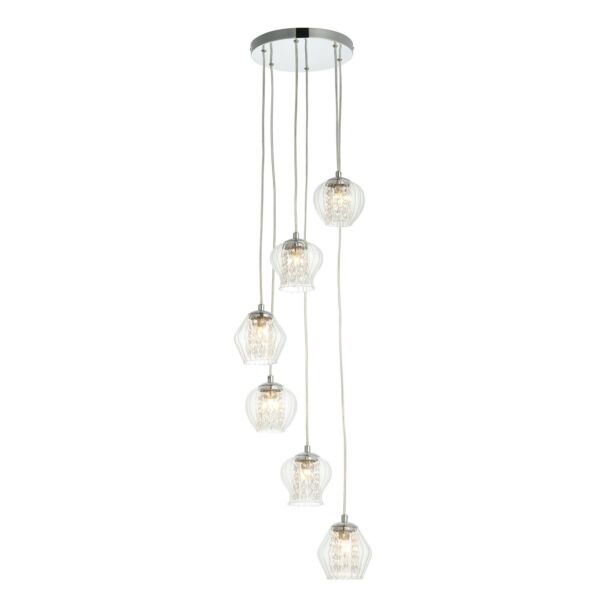 Endon Lighting - Mesmer - 99607 - Chrome Clear Beaded Glass 6 Light Ceiling Pendant Light