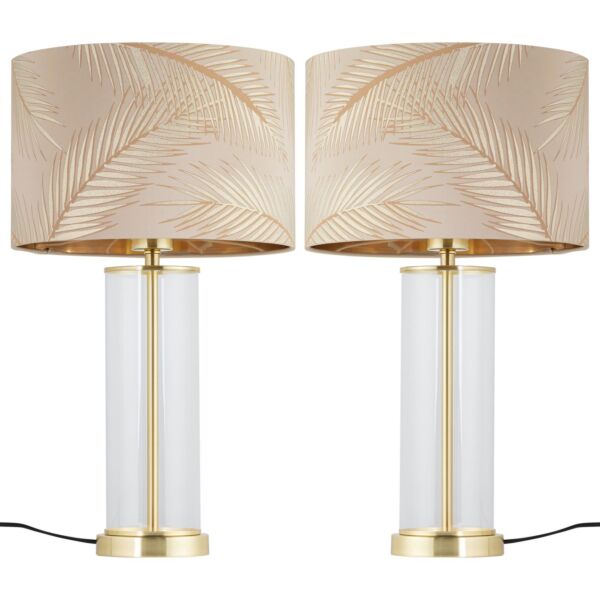 Set of 2 Aura - Satin Brass Lamps with Champagne & Gold Leaf Shades