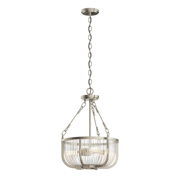 Quintiesse - Roux - QN-ROUX3-BN - Brushed Nickel Clear Ribbed Glass 3 Light Ceiling Pendant Light
