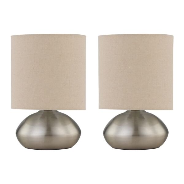 Set of 2 Jenson - Brushed Chrome Touch Table Lamp with Linen Shades