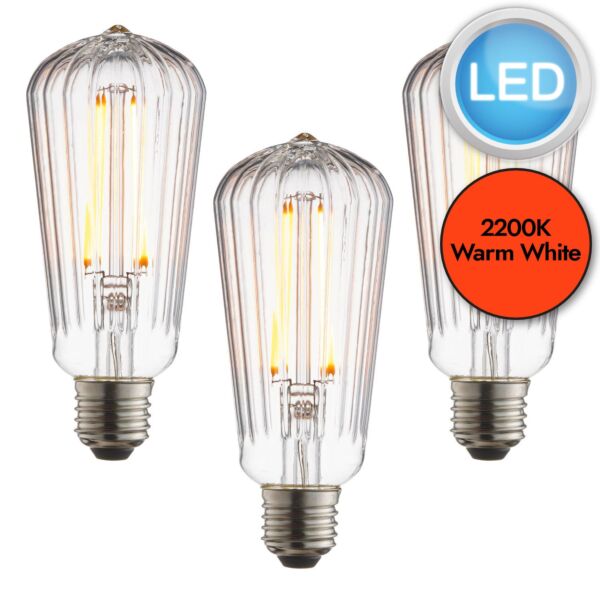 Endon Lighting - Set of 3 Ribb Pear - 80180 - LED E27 ES - Filament Light Bulbs - 60mm dia