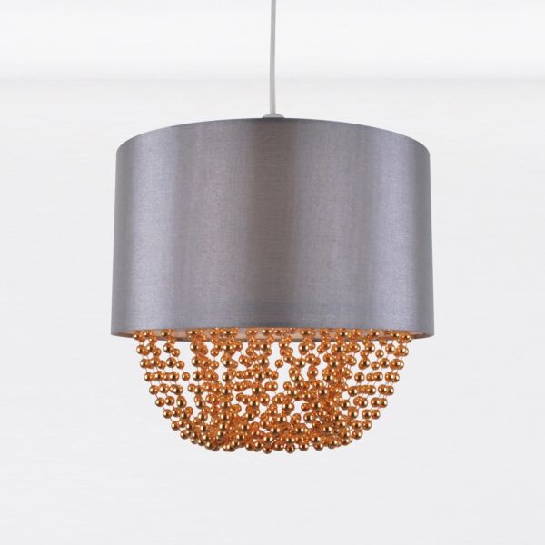 Grey Faux Silk & Copper Jewelled Ceiling Light Shade