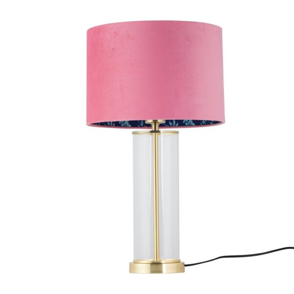 Aura - Satin Brass Table Lamp with Pink Velvet Flamingo Shade