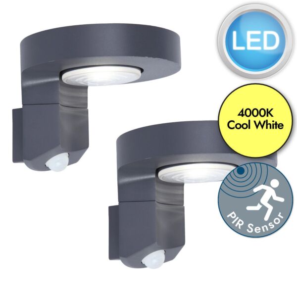 Set of 2 Diso - LED Grey Clear IP44 Solar Outdoor Sensor Wall Lights