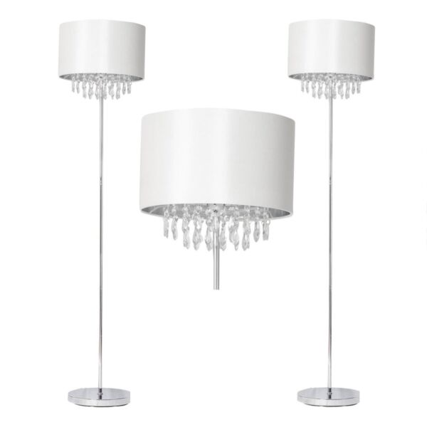 Pair of Cream Faux Silk Jewelled Floor Lamps