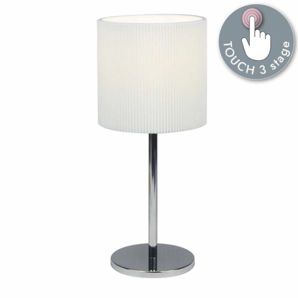 Chrome Touch Operated Table Lamp with White Pleat Shade