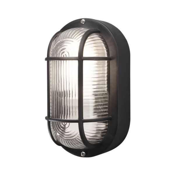 Konstsmide - Elmas - 7650-750 - Black Clear Ribbed Glass IP44 Outdoor Bulkhead Light