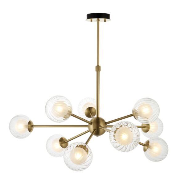 Baxter - Satin Brass Clear Frosted Glass 9 Light Ceiling Pendant Light