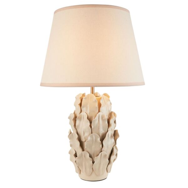 Endon Lighting - Layered Leaf & Ivy 35cm - 116458 - Cream Crackle Aged Brass Vintage White Ceramic Table Lamp With Shade