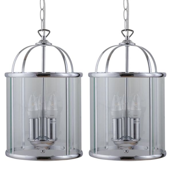 Set of 2 Polished Chrome Lantern Pendants