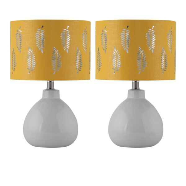 Set of 2 Tuscan - White Ceramic Lamps with Ochre Fern Shade