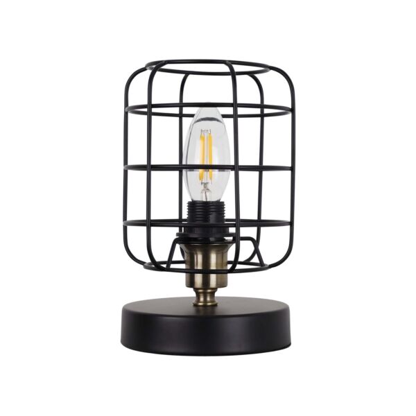 Cage - Black and Antique Brass Industrial Style Table Lamp