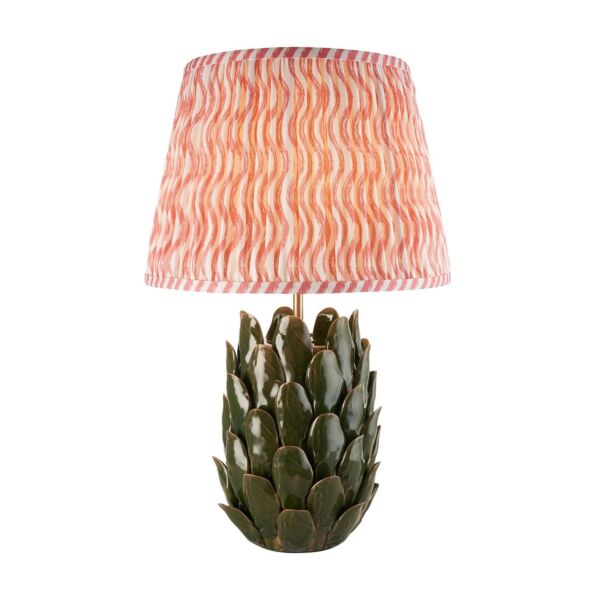 Endon Lighting - Layered Leaf & Ripple 35cm - 116447 - Olive Green Aged Brass Pink Ceramic Table Lamp With Shade