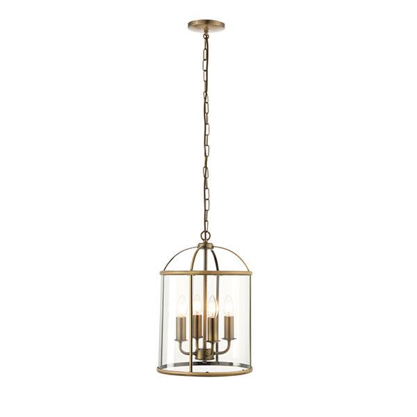 Endon Lighting - Lambeth - 69455 - Antique Brass Clear Glass 4 Light Ceiling Pendant Light