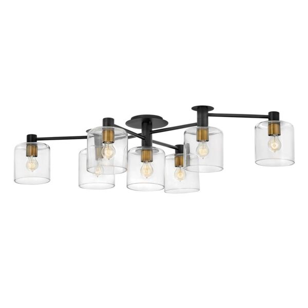 Quintiesse - Axel - QN-AXEL7-BK - Black Heritage Brass Clear Glass 7 Light Flush Ceiling Light