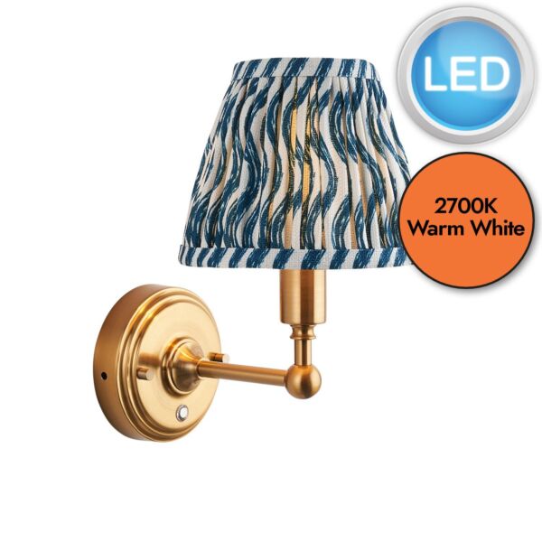 Endon Lighting - Burley Rechargeable & Ripple 16cm - 114815 - LED Aged Brass Blue Touch Wall Light