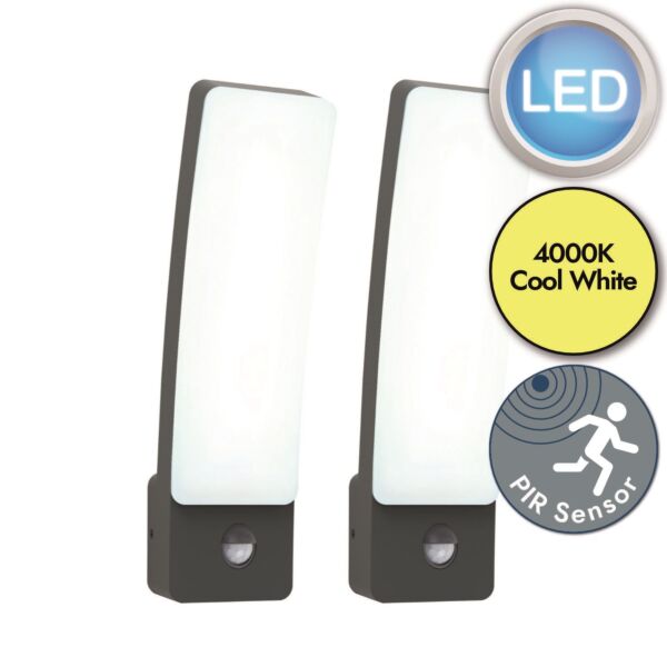 Set of 2 Kira - LED Dark Grey Opal IP54 Outdoor Sensor Wall Lights