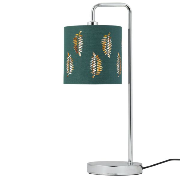 Chrome Arched Table Lamp with Dark Green Fern Cut Out Shade