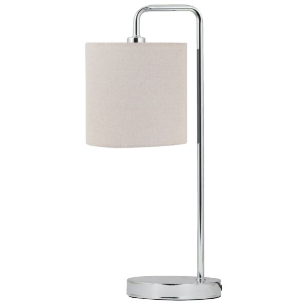 Chrome Arched Table Lamp with Natural Linen Shade