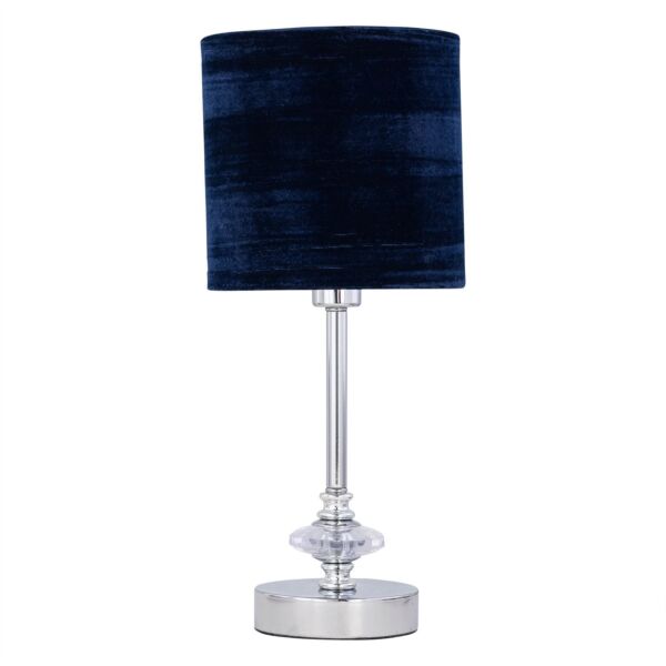 Chrome Jewelled Table Lamp with Navy Blue Crushed Velvet Shade