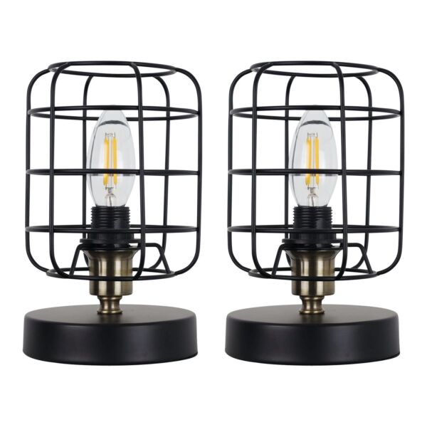 Set of 2 Cage - Black and Antique Brass Industrial Style Table Lamps