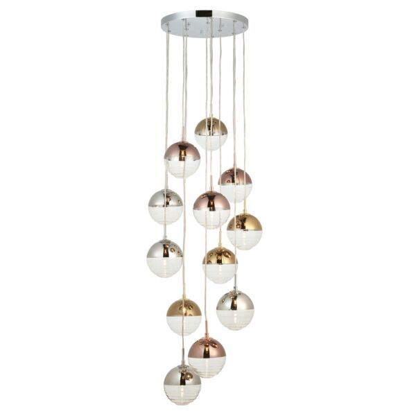 Endon Lighting - Paloma - 98115 - Chrome Multi Coloured Glass 12 Light Ceiling Pendant Light