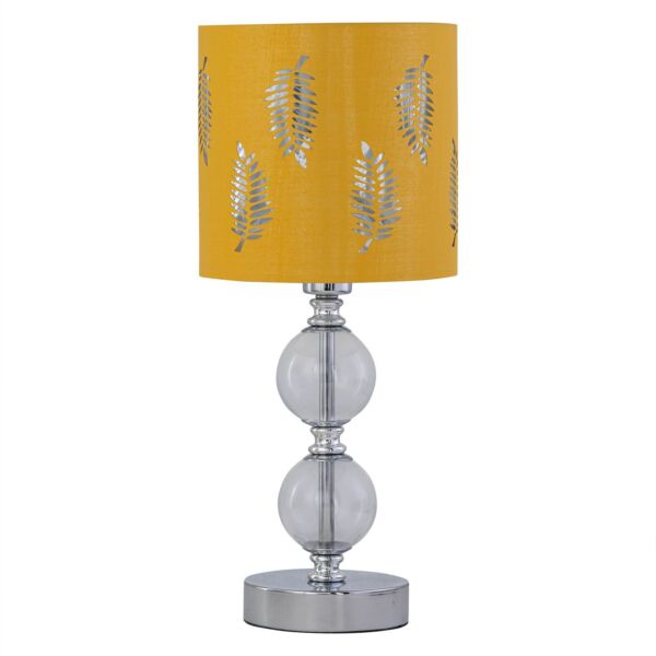 Chrome Two Ball Table Lamp with Ochre Mustard Fern Shade