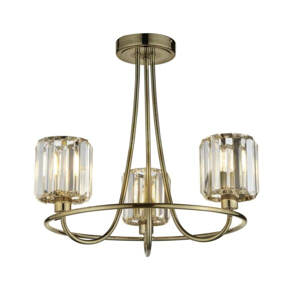 Endon Lighting - Berenice - 107801 - Antique Brass Clear Glass 3 Light Flush Ceiling Light