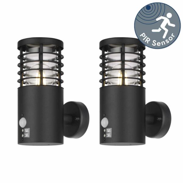 Set of 2 Bloom - Black IP44 Outdoor Motion Sensor Wall Lights