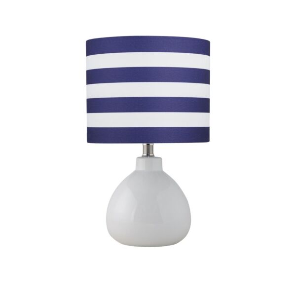 Tuscan - White Ceramic Lamp with White & Blue Striped Shade