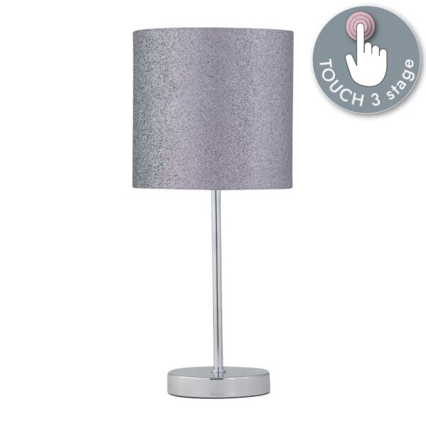 Chrome Touch Operated Table Lamp with Silver Glitter Shade