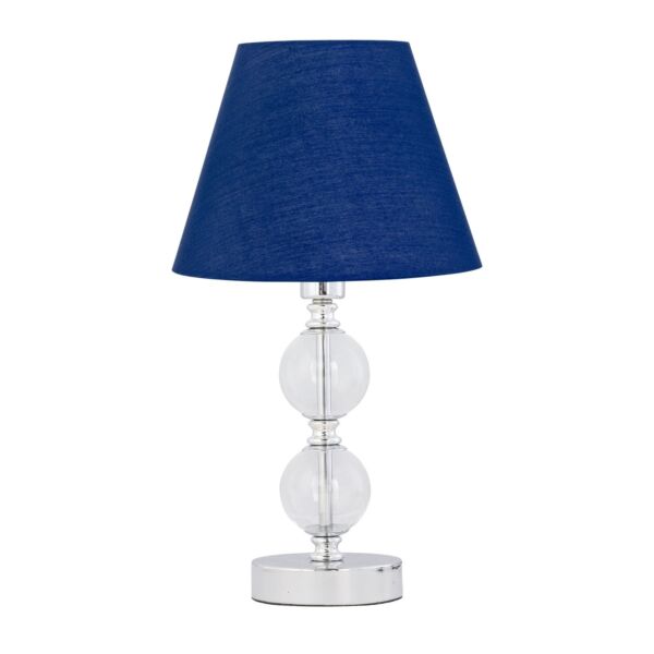 Chrome Two Ball Table Lamp with Navy Blue Shade