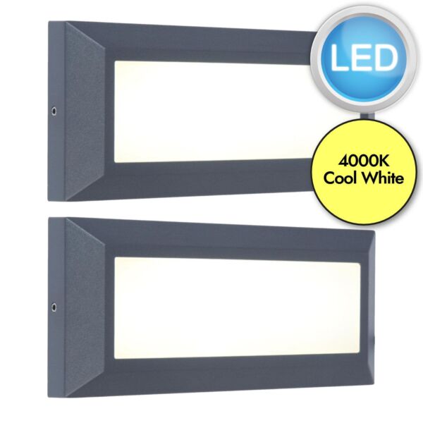 Set of 2 Helena - 10.5W LED Dark Grey Opal IP54 Outdoor Recessed Marker Lights