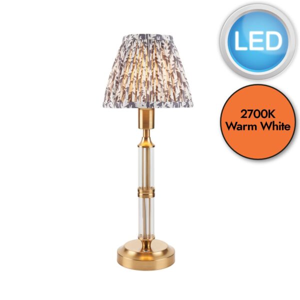 Endon Lighting - Morton Rechargeable & Leaf 16cm - 114833 - LED Aged Brass Grey Touch Table Lamp With Shade