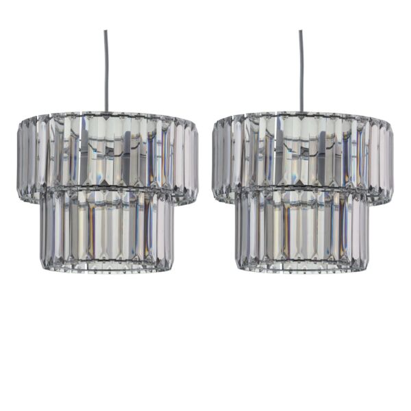 Set of 2 Clint - Smoked Acrylic Crystal Two Tier Easy Fit Pendant Shades