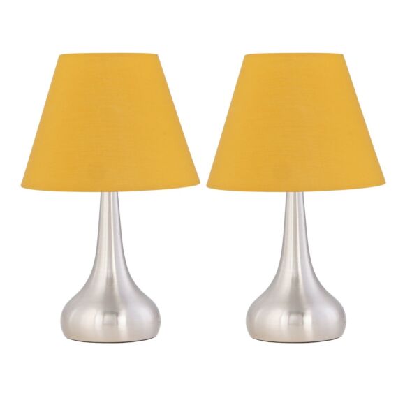 Set of 2 Romana - Brushed Chrome Touch Table Lamps with Ochre Shades